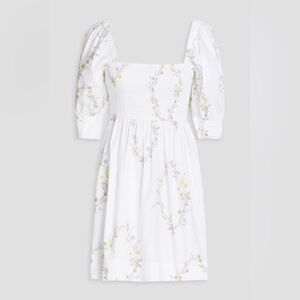 NWT GANNI Shirred floral-print cotton-poplin mini dress